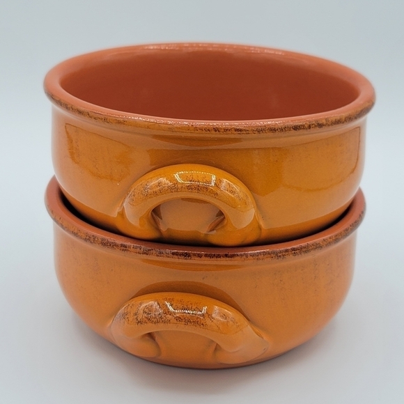 De Silva Burnt Orange Glazed Double Handle Bowls Made In Italy #1287 - Picture 4 of 12